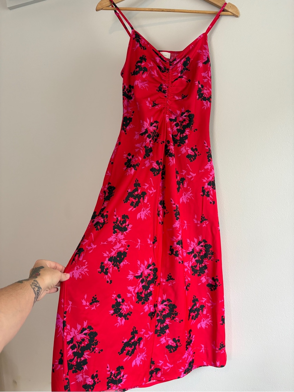 Red Floral Slip Dress with Spaghetti Straps